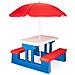 Tavolo picnic da giardino per bambini con ombrellone e panchine, blu e rosso - Foto miniatura 3