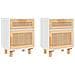 Comodini 2 Pz Bianchi Legno Massello Di Pino E Rattan Naturale - Foto miniatura 1