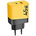 Caricabatterie Gan Usb + Usb-c 45w Microgrid, Nero / Giallo - Foto miniatura 1