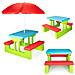 Tavolo picnic da giardino per bambini con ombrellone e panchine, verde e rosso - Foto miniatura 4