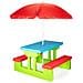 Tavolo picnic da giardino per bambini con ombrellone e panchine, verde e rosso - Foto miniatura 2