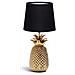 Lampada Da Tavolo E14 Ceramica Ananas Oro | Paralume Tessuto Nero | H36cm - Foto miniatura 1