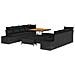 Set da giardino a 11 pezzi con cuscini in polyrattan nero e acacia,  Divano da giardino a 2 posti con cuscini in polyrattan nero,  Set da pranzo da giardino a 3 pezzi con cuscini in polyrattan nero e acacia - Foto miniatura 1