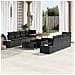 Set da giardino a 11 pezzi con cuscini in polyrattan nero e acacia,  Divano da giardino a 2 posti con cuscini in polyrattan nero,  Set da pranzo da giardino a 3 pezzi con cuscini in polyrattan nero e acacia - Foto miniatura 2