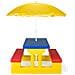 Tavolo picnic da giardino per bambini con ombrellone e panchina, giallo, blu e rosso - Foto miniatura 1