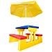 Tavolo picnic da giardino per bambini con ombrellone e panchina, giallo, blu e rosso - Foto miniatura 3