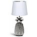 Lampada Da Tavolo Comodino Moderna Base In Ceramica Coprilume Stoffa - Base Argento Paralume Bianco - Foto miniatura 1