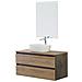Mobile Bagno Sospeso Con Lavabo Da Appoggio E Specchio 2 Cassetti Salvaspazio, Arredo Bagno In Legno 80 Cm Rovere Di Bordeaux - Foto miniatura 1