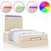 Struttura Letto Pouf con Materasso Crema 120x200 cm in Tessuto - Foto miniatura 4