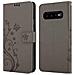 Custodia Compatibile Con Samsung Galaxy S10 Plus In Grigio Fiore - Coperchio Protettivo In Design Floreale Con Chiusura Magnetica, Funzione Stand E Slot Per Carte - Foto miniatura 11