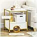 Set Di 2 Comodini Moderni Con Cassetto E Ripiano Aperto, 50x40x55cm, Bianco E Oro - Foto miniatura 6
