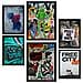 Set Di 6 Stampe Pittura Decorativa, Graffiti, Street Art, Stencil Da Parete A Colori, Con Cornice E Illustrazioni A3 & A4 Cornice Nera - Foto miniatura 1