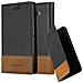 Custodia Compatibile Con Samsung Galaxy A7 2015 In Nero Marrone - Coperchio Protettiva Con Chiusura Magnetica, Funzione Stand E Tasca Per Le Carte - Foto miniatura 1