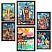 Set Di 6 Stampe Dipinti Ispirati A Mary Blair Monumenti Luxor Big Ben Egitto Chichen Itza Notre Dame Itsukushim A3 & A4 Cornice Nera - Foto miniatura 1