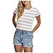 Ladies Stripe Cropped Tee T-shirt, Bianco / rosa, S Donna - Foto miniatura 1