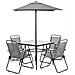 Set da Pranzo 6 Pezzi per Giardino Patio con Ombrellone 4 Sedie Pieghevoli Grigio - Foto miniatura 1
