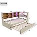 Letto Imbottito 90x200cm, Letto Estraibile 90x190cm, Divano Letto Multifunzionale Dotato Di Luci Led, Prese E Vani Portaoggetti, Letto Singolo, Flanella, Beige - Foto miniatura 3