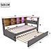 Letto Imbottito 90x200cm, Letto Estraibile 90x190cm, Divano Letto Multifunzionale Dotato Di Luci Led, Prese E Vani Portaoggetti, Letto Singolo, Flanella, Grigio Scuro - Foto miniatura 4