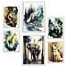 Set Di 6 Stampe Illustrazioni Di Animali Di Foreste E Savane In Paesaggi Naturali, Design D'interni Realistico In Stile Acquerello A3 & A4 Cornice Bianca - Foto miniatura 1