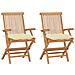 Sedie da Giardino 2 pz Cuscini Bianco Crema in Massello di Teak - Foto miniatura 1