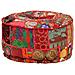 Pouf Patchwork Rotondo Fatto A Mano In Cotone 40x20 Cm Rosso - Foto miniatura 3