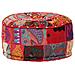 Pouf Patchwork Rotondo Fatto A Mano In Cotone 40x20 Cm Rosso - Foto miniatura 1