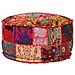 Pouf Patchwork Rotondo Fatto A Mano In Cotone 40x20 Cm Rosso - Foto miniatura 6