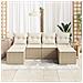 Set di divano da giardino  6 pezzi con cuscini Beige Rattan Poliestere, Divano da giardino  2 posti con cuscini Beige Rattan Poliestere - Foto miniatura 3