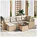 Set Divano da Giardino in 7 Pezzi con Cuscini Beige Polyrattan Acacia, Divano da Giardino 2 Posti con Cuscini Beige Polyrattan - Foto miniatura 2