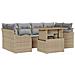 Set Divano da Giardino in 7 Pezzi con Cuscini Beige Rattan Poly Acacia, Divano da Giardino a 2 Posti con Cuscini Beige Rattan Poly - Foto miniatura 1