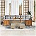 Set da giardino con cuscini beige poly rattan acacia da 10 pezzi , Divano da giardino con cuscini beige poly rattan da 2 posti , Set da pranzo da giardino con cuscini beige poly rattan acacia da 3 pezzi - Foto miniatura 3