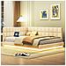 Letto Imbottito Divano Letto 140x200cm, Letto Multifunzionale Con Striscia Luminosa A Led, Presa Usb E Rete A Doghe, Tessuto In Velluto, Beige - Foto miniatura 2
