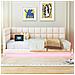 Letto Imbottito Divano Letto 140x200cm, Letto Multifunzionale Con Striscia Luminosa A Led, Presa Usb E Rete A Doghe, Tessuto In Velluto, Beige - Foto miniatura 1