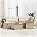 Set di divani da giardino  7 pezzi con cuscini beige in polyrattan, Divano da giardino  per 2 persone con spazio di stoccaggio e cuscini beige in polyrattan - Foto miniatura 3