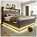 Letto Imbottito Led 180x200cm, Letto Contenitore Con Connessione Di Ricarica Usb E Spazio Di Archiviazione Idraulico, Tessuto Di Lino, Grigio - Foto miniatura 3