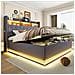 Letto Imbottito Led 180x200cm, Letto Contenitore Con Connessione Di Ricarica Usb E Spazio Di Archiviazione Idraulico, Tessuto Di Lino, Grigio - Foto miniatura 1