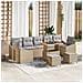 Set da giardino con cuscini di 10 pezzi beige in polirattan acacia, Divano da giardino a 2 posti con spazio di stoccaggio e cuscini beige in polirattan, Set da pranzo da giardino di 3 pezzi con cuscini beige in polirattan acacia - Foto miniatura 2