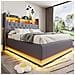 Letto Imbottito Led 160x200cm, Letto Contenitore Con Connessione Di Ricarica Usb E Spazio Di Archiviazione Idraulico, Tessuto Di Lino, Grigio - Foto miniatura 3