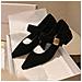 Eleganti Scarpe Mary Jane In Velluto A Punta Con Tacco Largo Black 38 - Foto miniatura 2