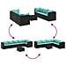 Set Salotto da Giardino con Cuscini 7pz Nero Polyrattan - Foto miniatura 7