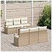 Set di divani da giardino  7 pezzi con cuscini Beige Polyrattan Acacia, Divano da giardino a 2 posti  con cuscini Beige Polyrattan - Foto miniatura 3