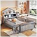 Letto Per Bambini 90x200cm, Con Vano Contenitore, Ripiani, Guida Per Quadri, Guida Di Sicurezza E Porta, Struttura In Legno Massiccio, Con Rete A Doghe, Grigio - Foto miniatura 1