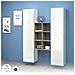 Credenza Franco, Set Da Soggiorno A 2 Ante E Ripiani, Buffet Da Soggiorno, Madia Da Cucina, 100% Made In Italy, Cm 140x30h180, Bianco Lucido E Acero - Foto miniatura 3
