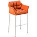 Sgabello Alto Bar DAMASO in Similpelle - Sedia Sgabello con Braccioli e Schienale Imbottiti e Poggiapiedi l Sgabello Fisso Bar Cucina Pub in Acciaio - H 83 cm Arancione Bianco - Foto miniatura 1