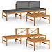 Set Divani Da Giardino 4pz Cuscini Grigi Legno Massello Di Teak - Foto miniatura 1
