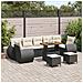 Set da Giardino da 10 Pezzi con Cuscini Rattan Polyrattan Nero Acacia,  Set di Pranzo da Giardino con 3 Pezzi Cuscini Rattan Polyrattan Nero Acacia - Foto miniatura 2