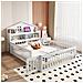 Letto Per Bambini 140x200cm, Con Contenitore, Ripiani, Guida Per Immagini, Guida Di Sicurezza E Porta, Struttura In Legno Massiccio, Con Rete A Doghe, Bianco - Foto miniatura 1