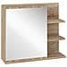Specchiera Bagno A Parete Con Anta E 3 Ripiani Laterali In Legno, 60x18x50cm - Foto miniatura 1