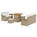 Set di divani da giardino 8 pezzi con cuscini beige in polyrattan e acacia,  Divano da giardino 2 posti con cuscini beige in polyrattan,  Set da pranzo da giardino 3 pezzi con cuscini beige in polyrattan e acacia - Foto miniatura 1