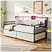 Divano Letto In Ferro 90x200cm, Con Illuminazione A Led, 2 Cassetti E Prese Multifunzionali, Letto Singolo, Letto Junior, Ferro+plywood+mdf, Beige - Foto miniatura 3